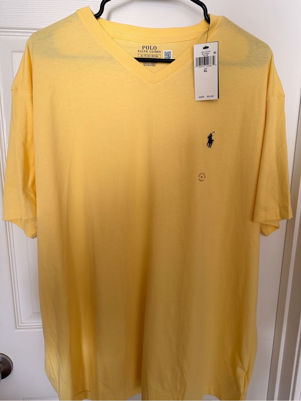 Polo by Ralph Lauren Men’s V-Neck T-Shirt in Light Yellow with Navy Pony